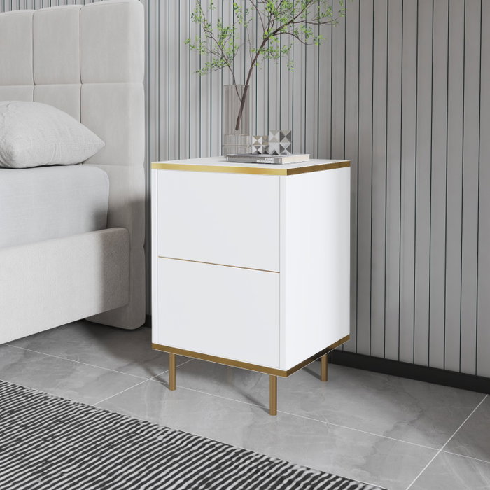 Hanah Home Mesilla de Noche, White, Gold - Elegante y Funcional, 40x60x35 cm